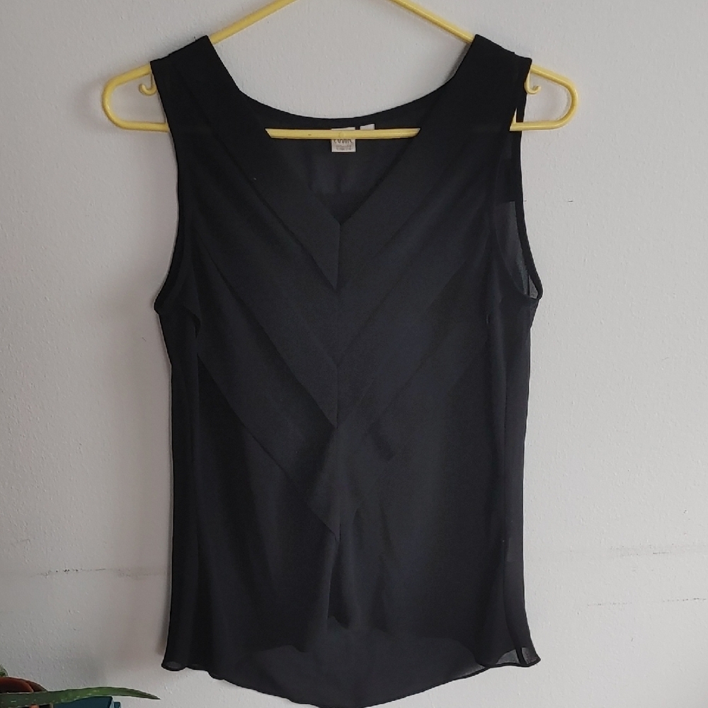 Twik Simons Sleeveless Sheer V Neck Black Blouse Size M